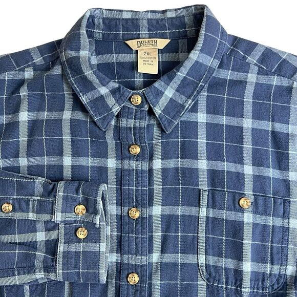 Duluth‎ Trading Co Mens 2XL Blue Plaid Long Sleeve Button Up Flannel Shirt - Picture 1 of 4